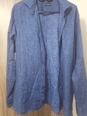 Ermenegildo Zegna Blue Floral Embossed Button-Down Shirt XL